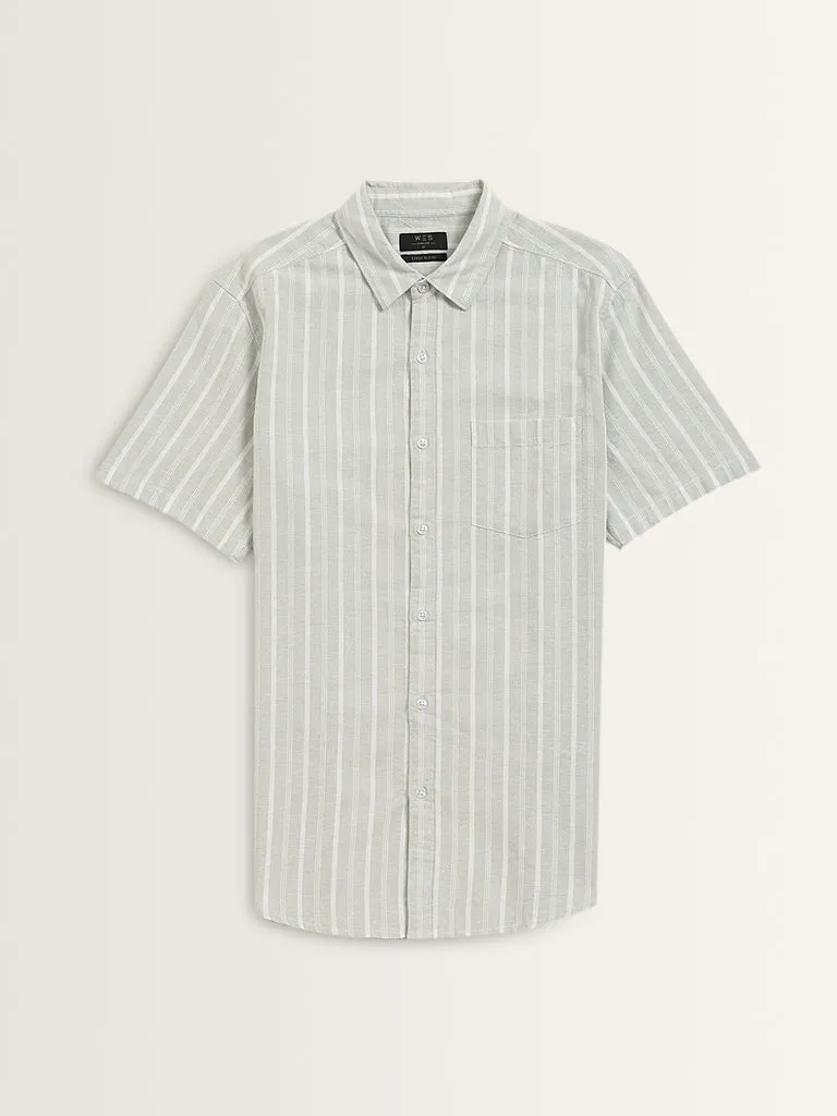 WES Casuals Sage Striped Slim-Fit Shirt