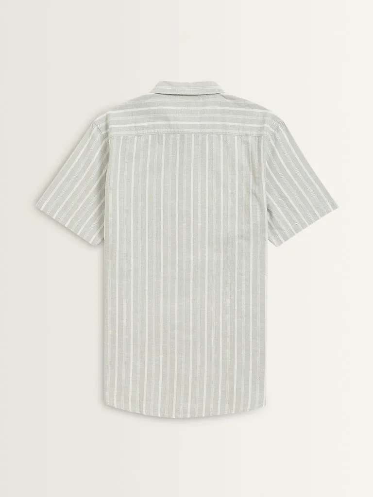 WES Casuals Sage Striped Slim-Fit Shirt