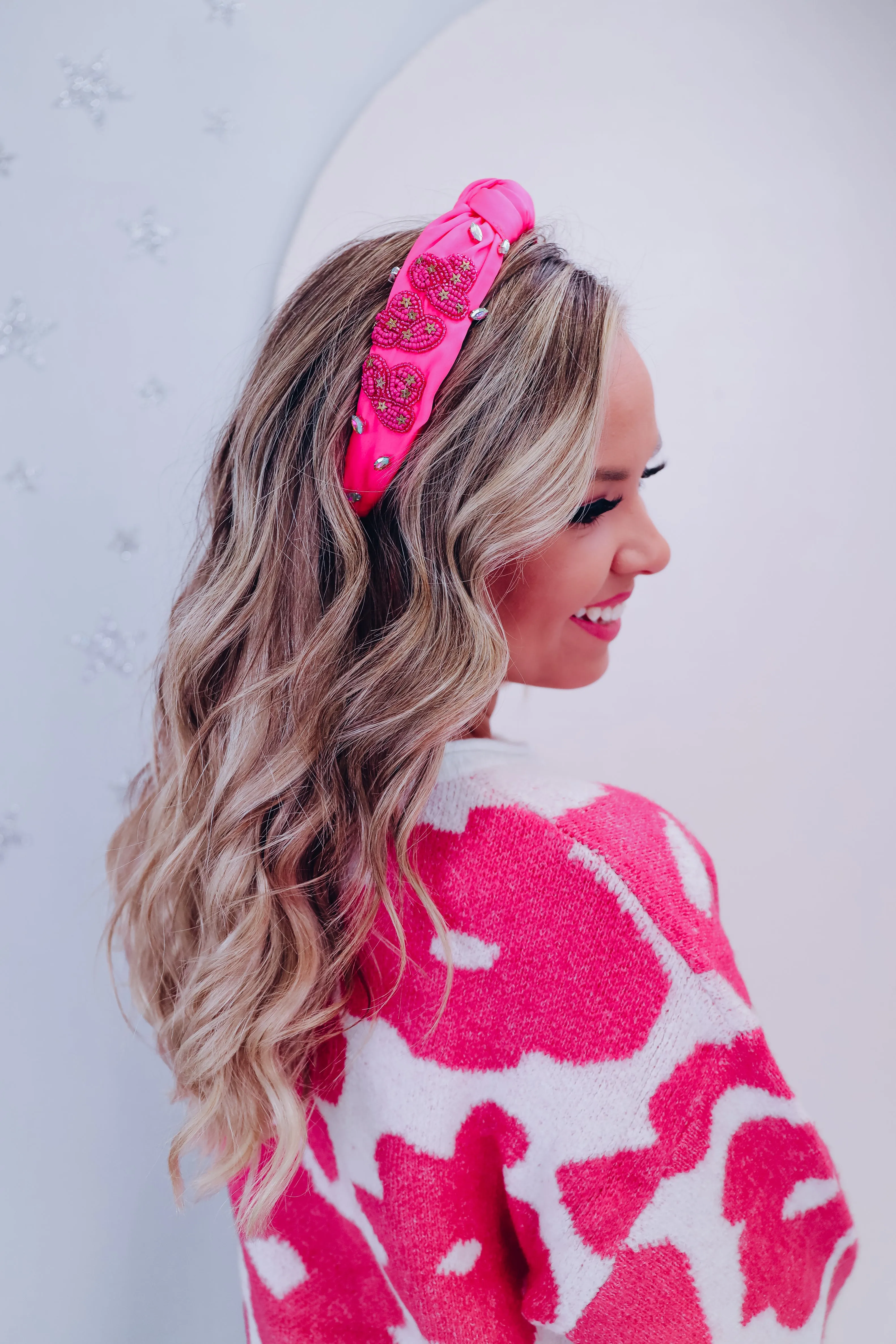 Western Bling Knotted Headband - Neon Pink