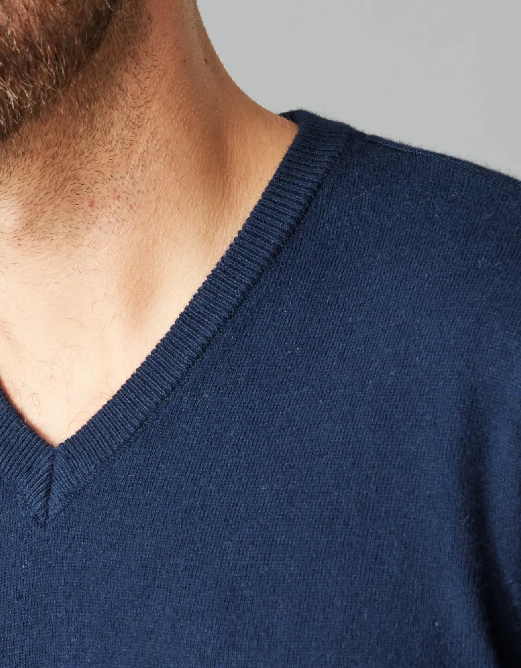 Wild South - Merino 12GG Vee Neck Navy Marle