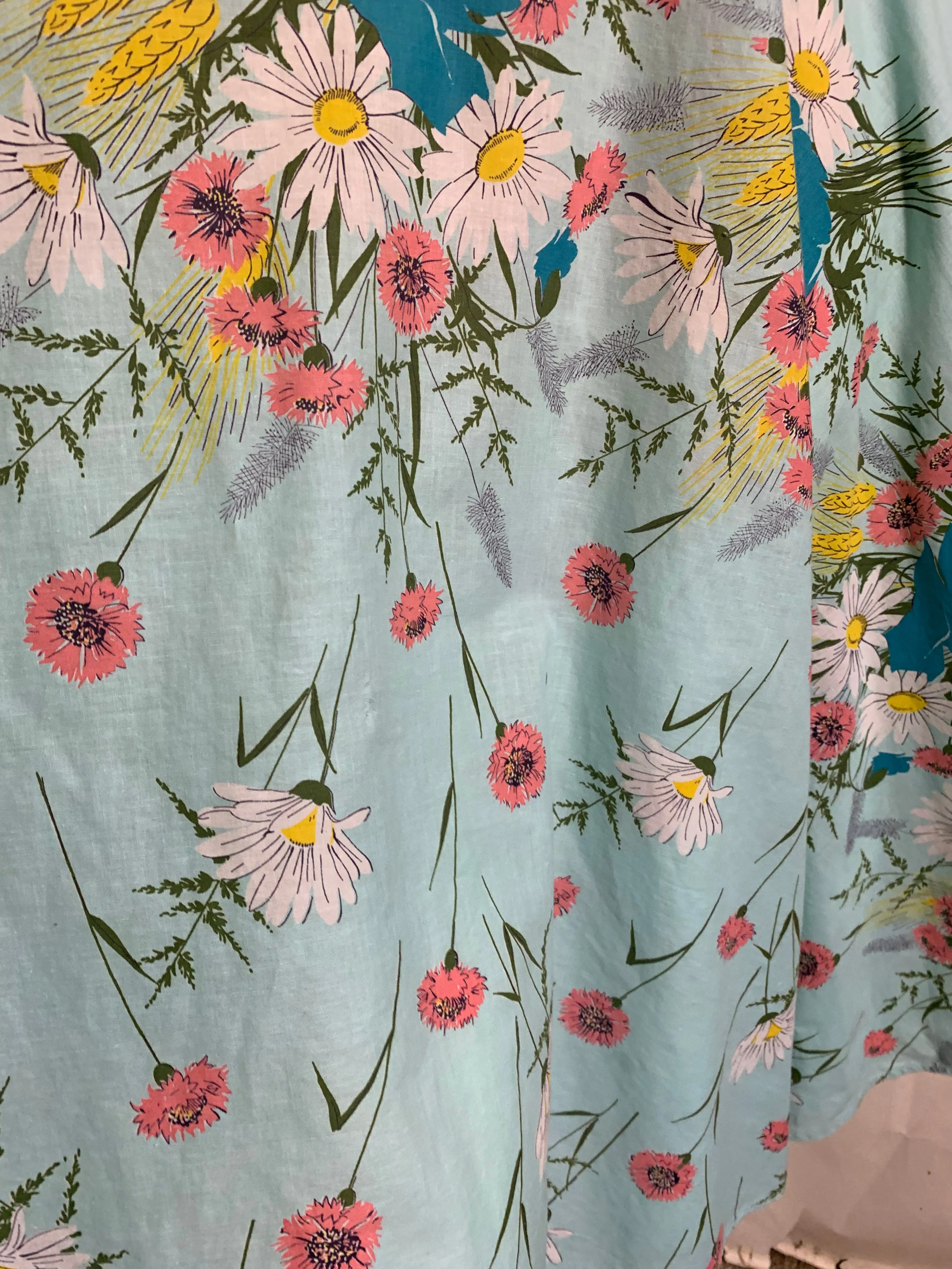 Wildflower Bouquet Print Sky Blue Circle Skirt circa 1950s