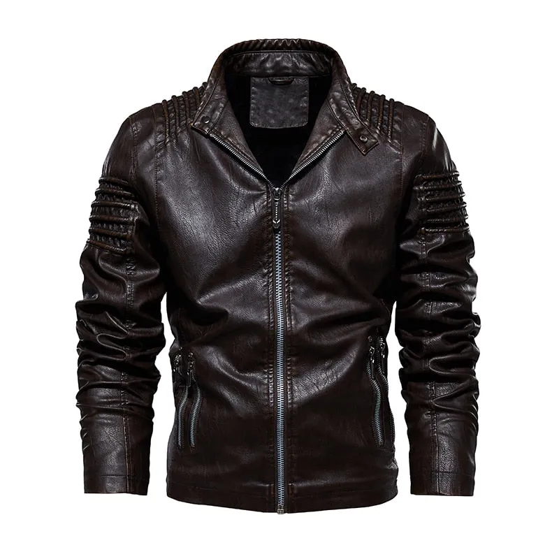 Winter Fleece Leather Jackets Men&#39;s Bomber Motorcycle Jacket Steampunk Male Leather Windbreaker Moto Biker Outdoor Coat Hombre