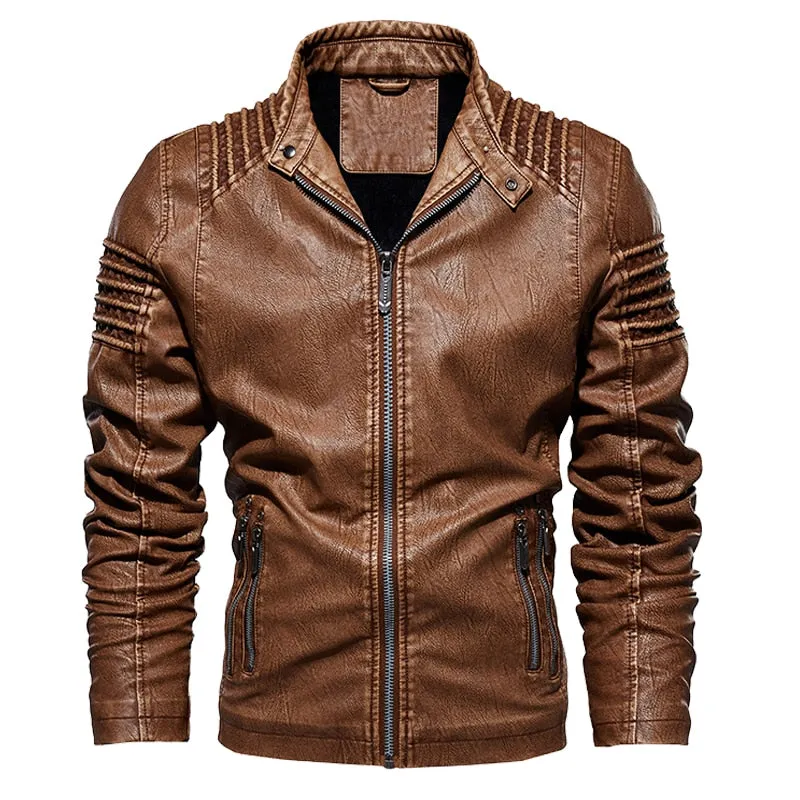 Winter Fleece Leather Jackets Men&#39;s Bomber Motorcycle Jacket Steampunk Male Leather Windbreaker Moto Biker Outdoor Coat Hombre