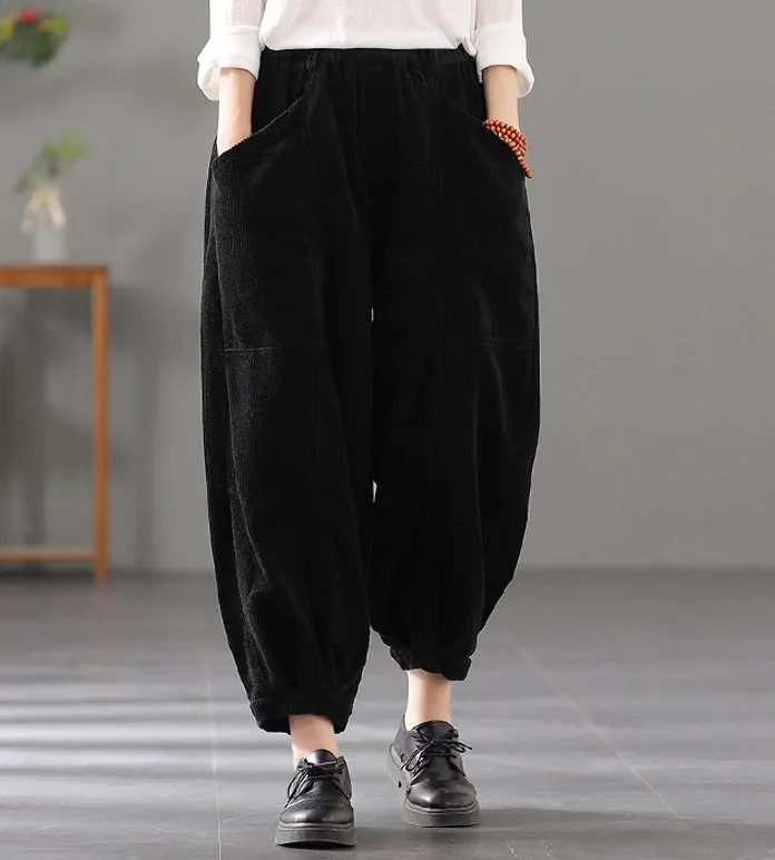 Women Corduroy Pants, Wide Leg Long Trousers, Winter khaki Maxi Pants