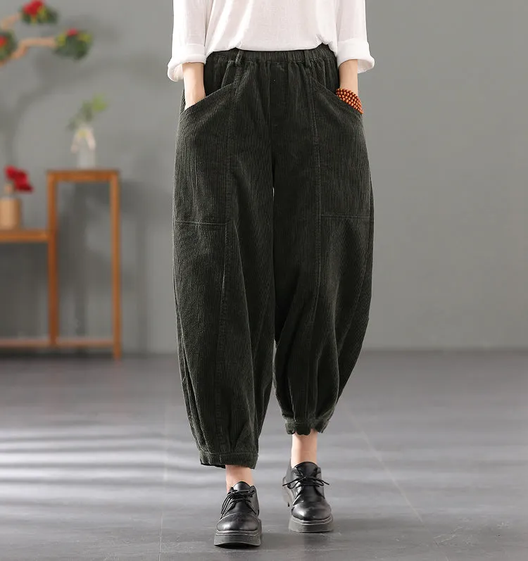 Women Corduroy Pants, Wide Leg Long Trousers, Winter khaki Maxi Pants