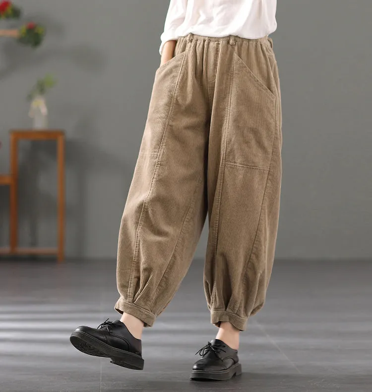 Women Corduroy Pants, Wide Leg Long Trousers, Winter khaki Maxi Pants