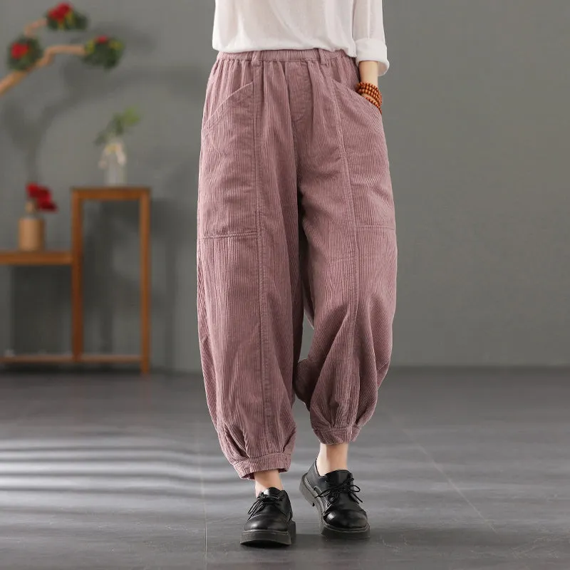 Women Corduroy Pants, Wide Leg Long Trousers, Winter khaki Maxi Pants