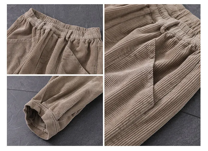 Women Corduroy Pants, Wide Leg Long Trousers, Winter khaki Maxi Pants