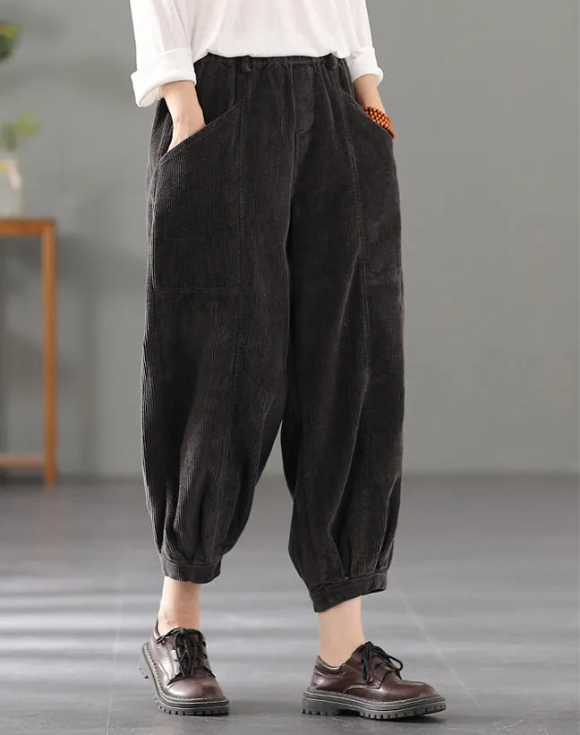 Women Corduroy Pants, Wide Leg Long Trousers, Winter khaki Maxi Pants