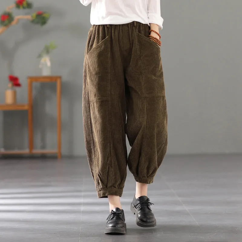 Women Corduroy Pants, Wide Leg Long Trousers, Winter khaki Maxi Pants