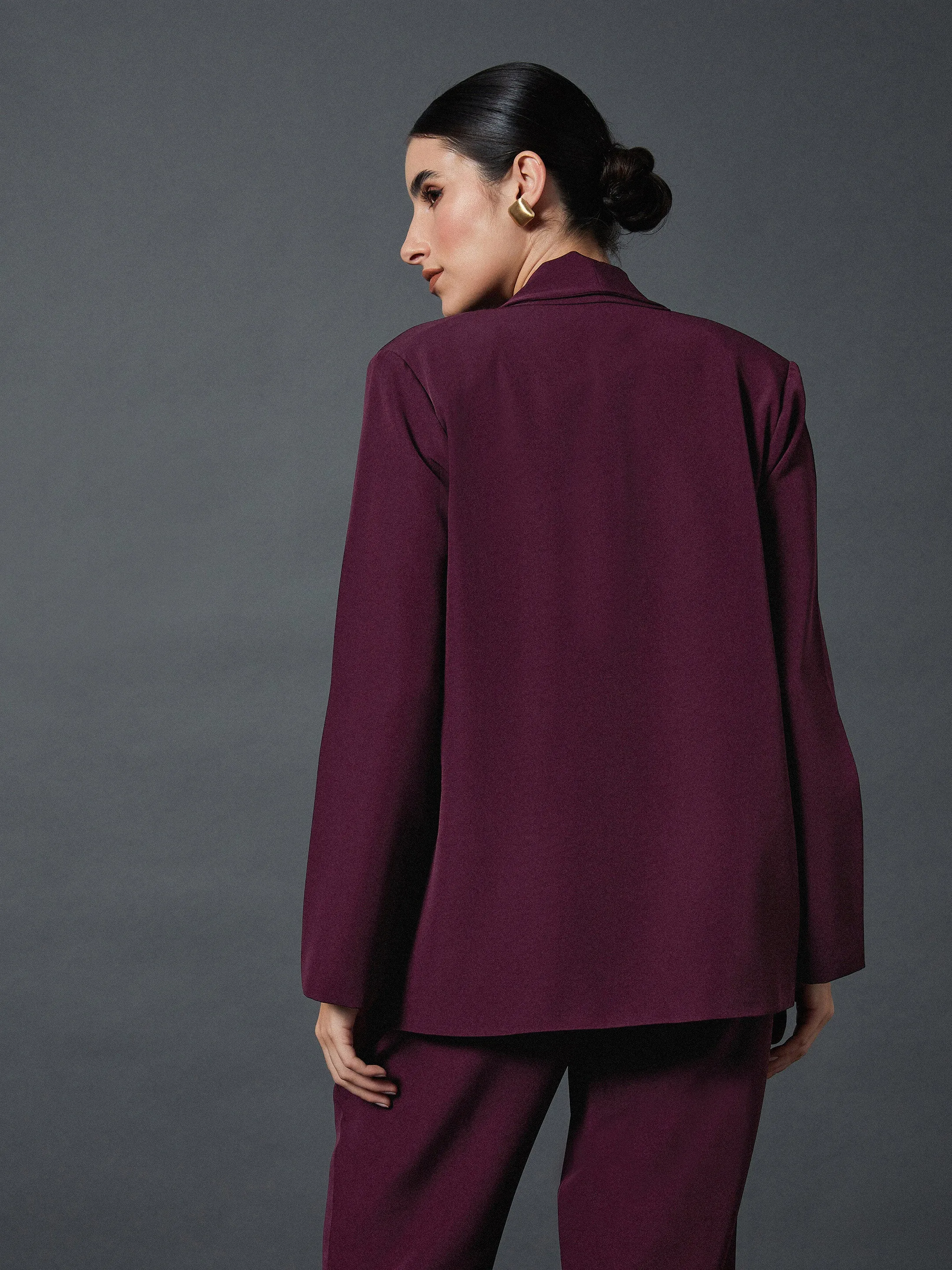 Women Maroon Shawl Collar Front Open Blazer