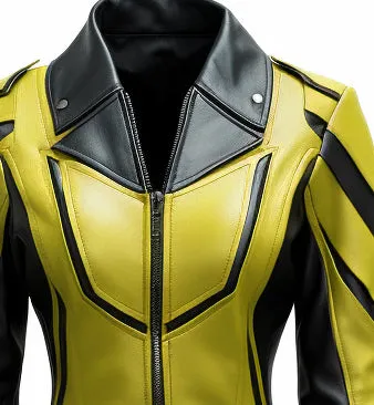 Womens Faux Leather Jacket - Yellow Black Leather Jacket