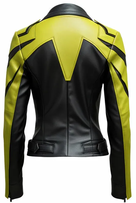 Womens Faux Leather Jacket - Yellow Black Leather Jacket