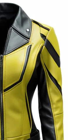 Womens Faux Leather Jacket - Yellow Black Leather Jacket