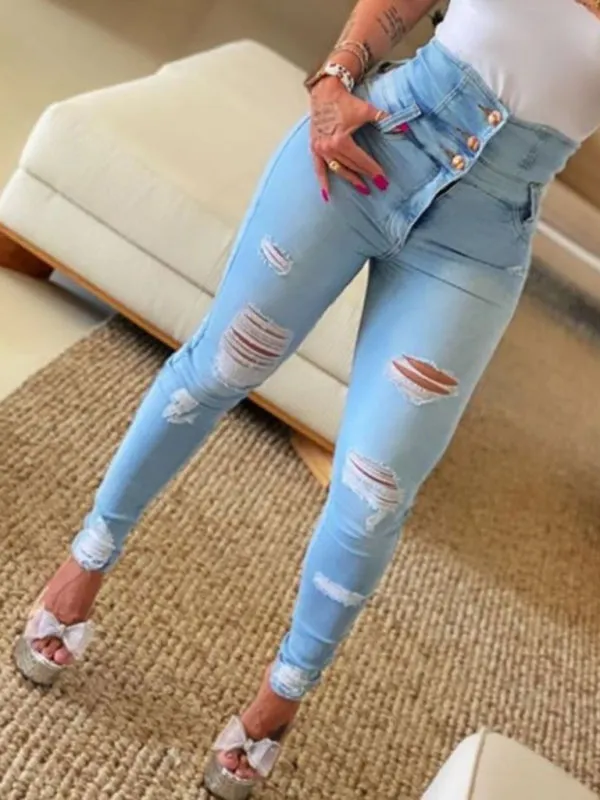 women's high waist ripped jeans pencil pants