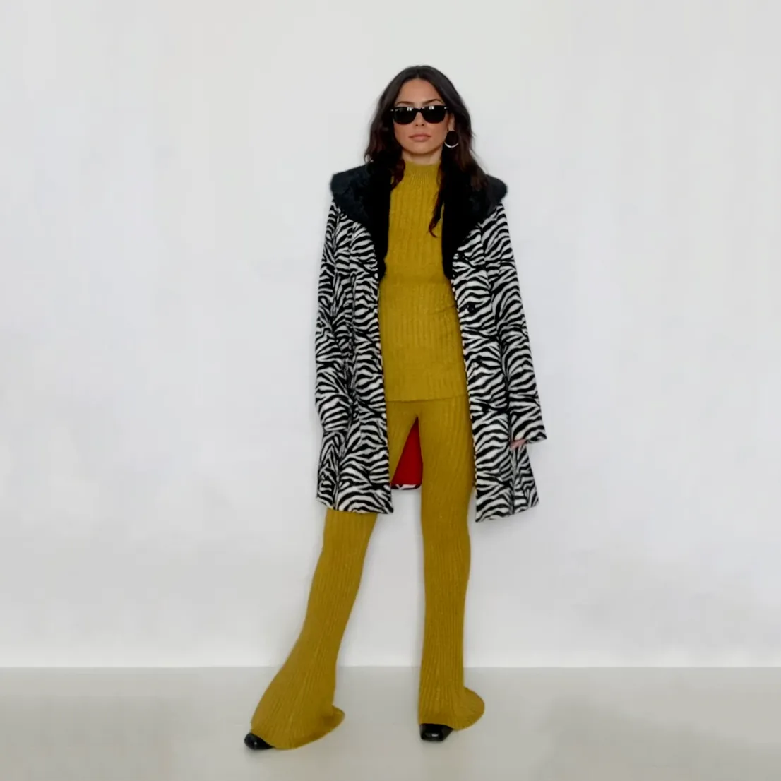 Y2K Zebra Felt Velvet Coat With Faux Fur