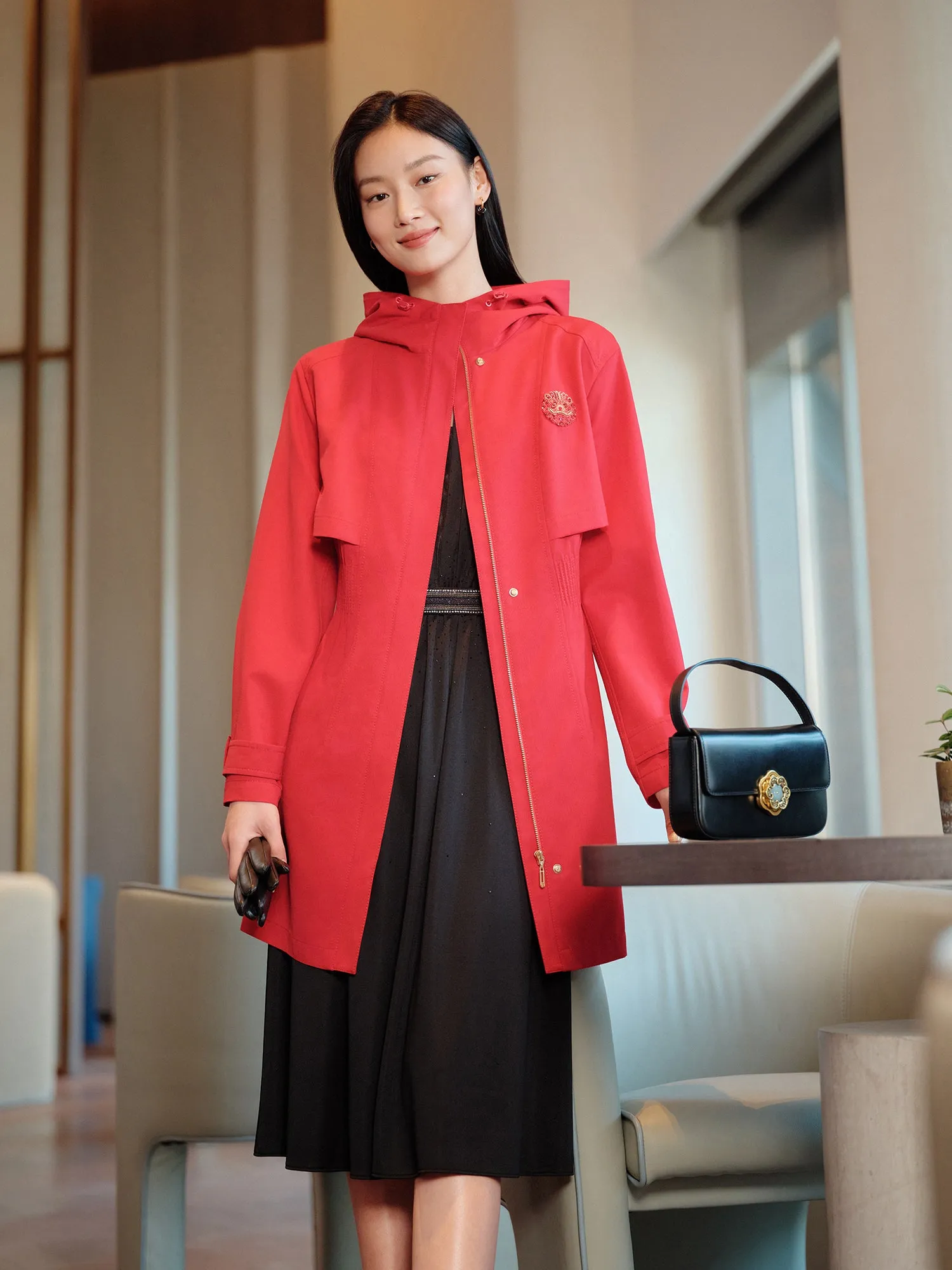 YAYING Merino Wool Hooded Trench Coat