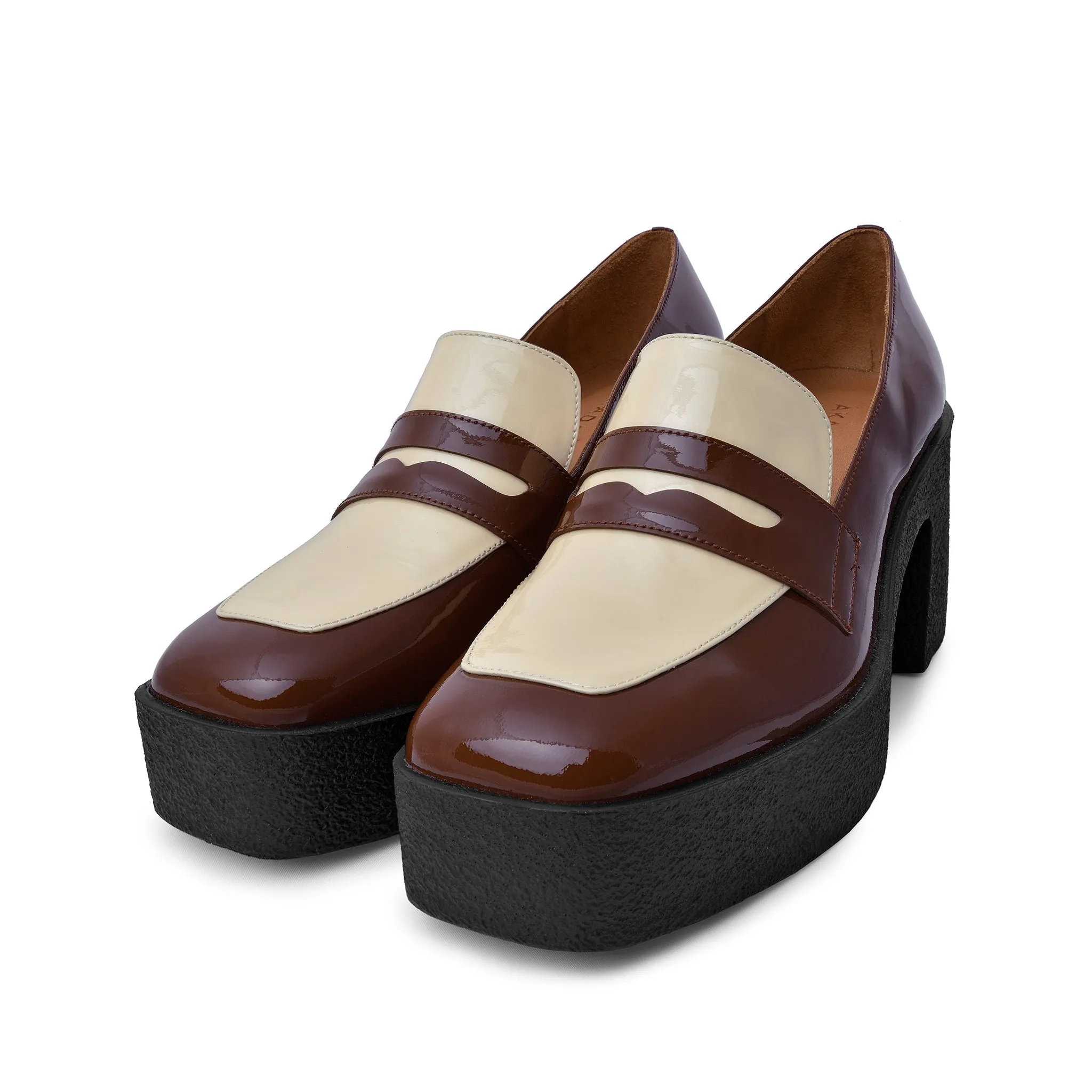 Yoko Caramel Cream Patent Leather Chunky Loafers